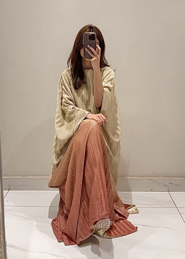 Gold Affair Butterfly Abaya – Luxury Gold & Peach Kaftan - Image 2