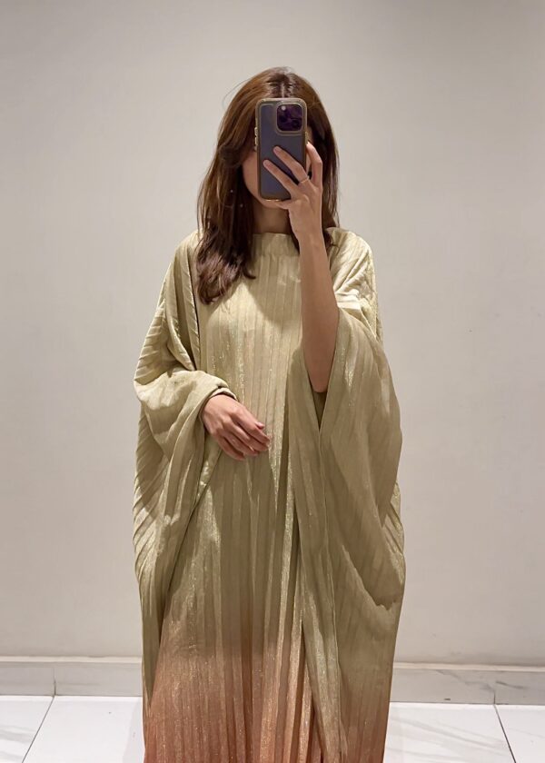 Gold Affair Butterfly Abaya – Luxury Gold & Peach Kaftan - Image 4