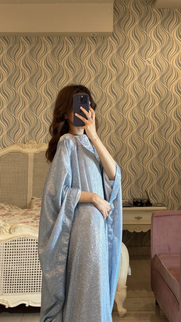 Ice Blue Glitter Butterfly Abaya - Image 3