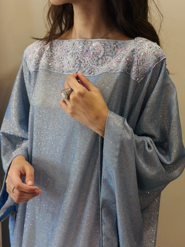 Ice Blue Glitter Butterfly Abaya - Image 2